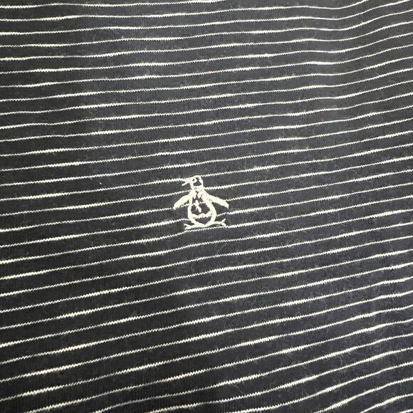 PENGUIN Navy Blue White Striped Henley Shirt XXL Short Sleeve Preppy Mens - Picture 6 of 12